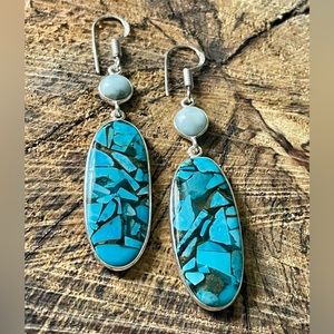 Brecciated Turquoise & Larimar Earrings 2"